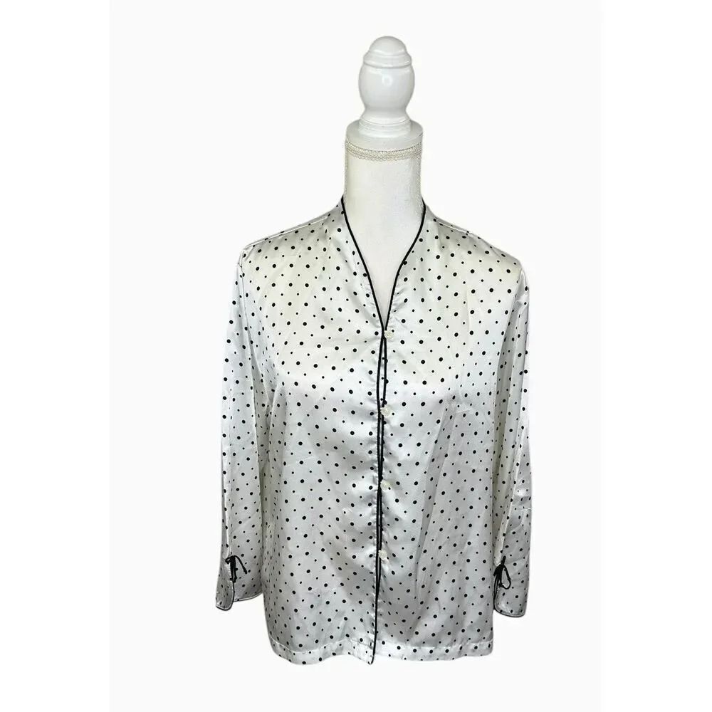 Oscar De La Renta Pink Label Polka Dot Black White Pajama Top Sleepwear Top XL